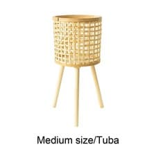 Image of Handmade Bamboo Woven Plant Stand Flower Pot with Stand for Balcony Decor