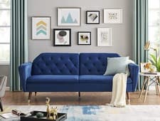 Image of 3 Seater Velvet Sofa Bed Click Clack 5 Colour Luxury Button Tufted Sleeper Couch