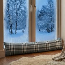 Image of Checked Draught Excluder Door Stop Thermal Energy Saving Chenille Cushion