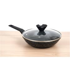 Image of Glass Lid Non-Stick 20cm Induction Marble Coated Forged Aluminium Frying Pan
