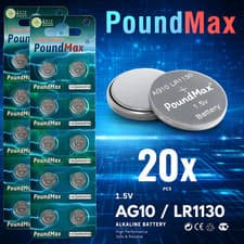 Image of 20 X AG10, LR1130 LR54 1.5v PoundMax Alkaline Button Cell Battery