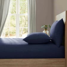 Image of Lazy Linen 100% Washed Navy Linen Fitted Sheet - Double King Super King