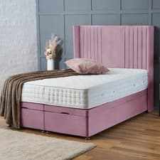Image of Linstyle Upholstered Divan Ottoman Storage Gas Lift Storage Bed In Plush Velvet