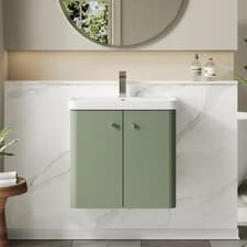 Image of Nuie Core Wall Hung 2-Door Vanity Unit with Thin Edge Basin 600mm Wide - Satin G