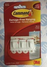 Image of 3 x 3M COMMAND WHITE SELF ADHESIVE MICRO HOOKS HOLDS UP TO 225g / 0.5LB 17066