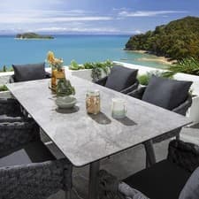 Image of Luxury 6 Seat Ceramic Outdoor Garden Table and Chairs Dining Set Grey