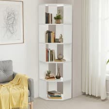Image of Corner Bookshelf Storage Organiser Shelving Wooden Display Stand 5 Tier Shelf