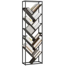 Image of HOMCOM 10 Tier Tree Bookshelf Industrial Tall Bookcase Grey Refurbished