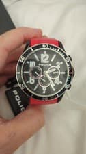Image of Police 9328 Black Multi Dial & Red Leather Strap Gents Watch