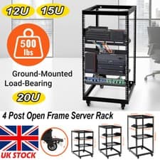 Image of 12U/15U/20U 4 Post Open Frame Server Rack Network Enclosure Office Network Cart
