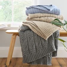 Image of Bianca Cable Knit Cosy Soft Throw Blanket 150 x 200cm Blue, Grey Or Natural