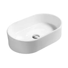 Image of Oval Bathroom Countertop Basin, White, Contemporary Style, Rounded Edges, 565 mm