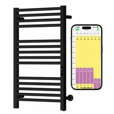 Image of SolAire Stainless Steel Dry Wifi Electric Towel Warmer + Timer, Black