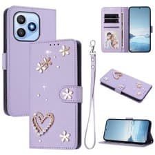 Image of Wallet Case For Various Phone Diamond Love Flip Stand Leather Phone Cover Girls