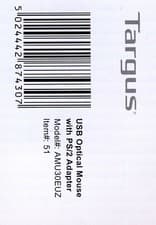 Image of Targus USB Optical Mouse with PS/2 Adapter AMU30EUZ