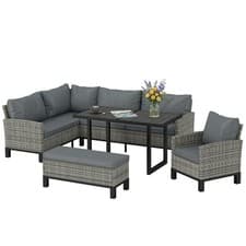 Image of Outsunny Rattan Garden Furniture Sofa Set, Outdoor Dining Set for 9, Grey