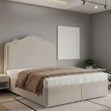 Image of Plush Velvet Ottoman Divan Storage Bed Frame Base with Curved Border Headboard