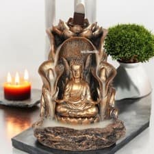 Image of Thai Buddha Backflow Incense Burner Lotus Flower Zen Ornament Home Decoration