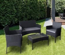 Image of 4pcs Rattan Outdoor Garden Lounge Furniture Sofa Set Table & Chairs Black Sturdy