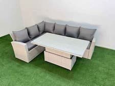 Image of Fimous Rattan Outdoor Garden Furniture Set Gas Fire Pit Or Rising Table Sofa Set