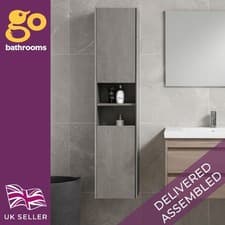 Image of Tall Bathroom Cabinet Wall Mounted Concrete Grey Bathroom Storage Unit 1700