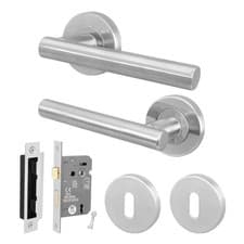 Image of Satin Nickel Internal Door Handles, T-Bar Satin Bathroom, Latch & Key Lock Sets