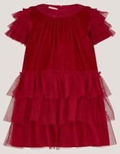 Image of NEW MONSOON - Age 18 - 24 Months - Red Velour Ruffle Detail Party Dress