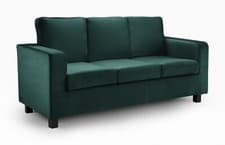 Image of Dk Green Velvet Sofas: Compact 3 Seater straight arm sofas- FREE & EASY DELIVERY
