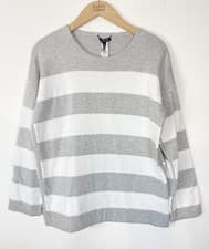 Image of Eileen Fisher Reversible Peruvian Cotton Stripe Box Sweater Womens XS Pearl NWT
