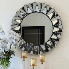 Image of 32" Large Wall Mirror Round Beveled Irregular Glass Frame Foyer Vertically Hang