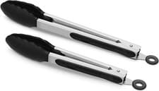 Image of 2x SILICONE COOKING TONGS 9/12" HEAVY DUTY NON-STICK STAINLESS STEEL BBQ PANS