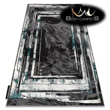 Image of Modern Designer cheap Rug DE LUXE structural frame GREY / GREEN High Quality