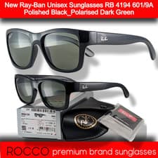 Image of New Ray-Ban Unisex Sunglasses RB 4194 601/9A Polished Black_Polarised Dark Green