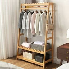 Image of Bamboo Clothes Rail Garment Rack Hanging Stand Coat Wardrobe Storage Shelf UK
