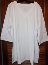 Image of D&Co NWT White V-Neck 3/4 Sleeve Cotton Blend Stretch Pullover Top - Size 2X