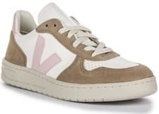 Image of Veja V-10 Chromefree Suede Overlay Leather Womens Trainer In White Pink UK 3 - 8