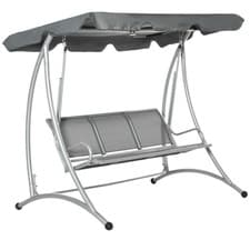 Image of 3 Person Steel Swing Chair Dark Grey 196x116x172cm Mesh Seat Adjustable Canopy