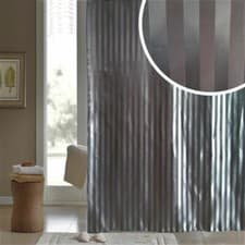 Image of BLUE CANYON SATIN STRIPE SLATE POLYESTER BATH SHOWER CURTAIN WITH HOOKS BATHROOM