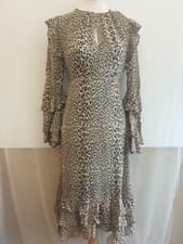 Image of Leopard Print Ruffle Midi Dress Size UK 8 New From Mint Velvet
