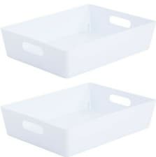 Image of 2x Wham Studio 5.01 Rectangular Plastic Storage Container Handle Basket - White