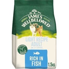 Image of JAMES WELLBELOVED ADULT FISH LIGHT COMPLETE DRY CAT FOOD 1.5KG x 2