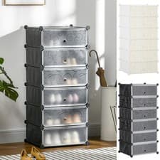 Image of 6 Tier Shoe Rack Plastic Cube Storage Cabinet Modular Shoe Tower with Door