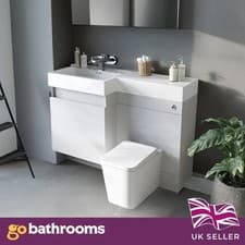 Image of Toilet and Sink Vanity Unit 900mm Light Grey Gloss Left Hand Bathroom Sink Unit