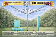 Image of Heavy Duty 4-Arm Rotary Washing Line Clothes Dryer -50M Outdoor Airer