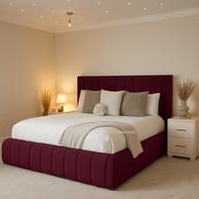 Image of Ottoman Bed Frame Plush Velvet Upholstered Gas Lift Storage Double & King Bed