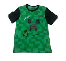 Image of NWT Minecraft Boys' Creeper Pixel Squares Face Graphic Ringer T-Shirt,
