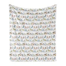 Image of Cartoon Animal Soft Flannel Fleece Throw Blanket Countryside Farm