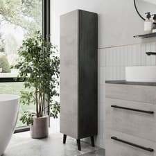 Image of Bathroom Wall Hung Tall Cabinet Cupboard Storage Furniture Unit Grey 1380x350mm