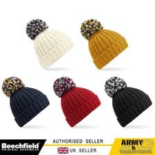 Image of Adults Hygge Beanie Unisex Fashion Ribbed Knit Pom Pom Cuffed Winter Warm Hat
