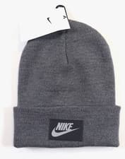 Image of NIKE SPORTSWEAR CUFFED KNIT PATCH LOGO BEANIE HAT - GREY DO8145-071 MEN UNISEX